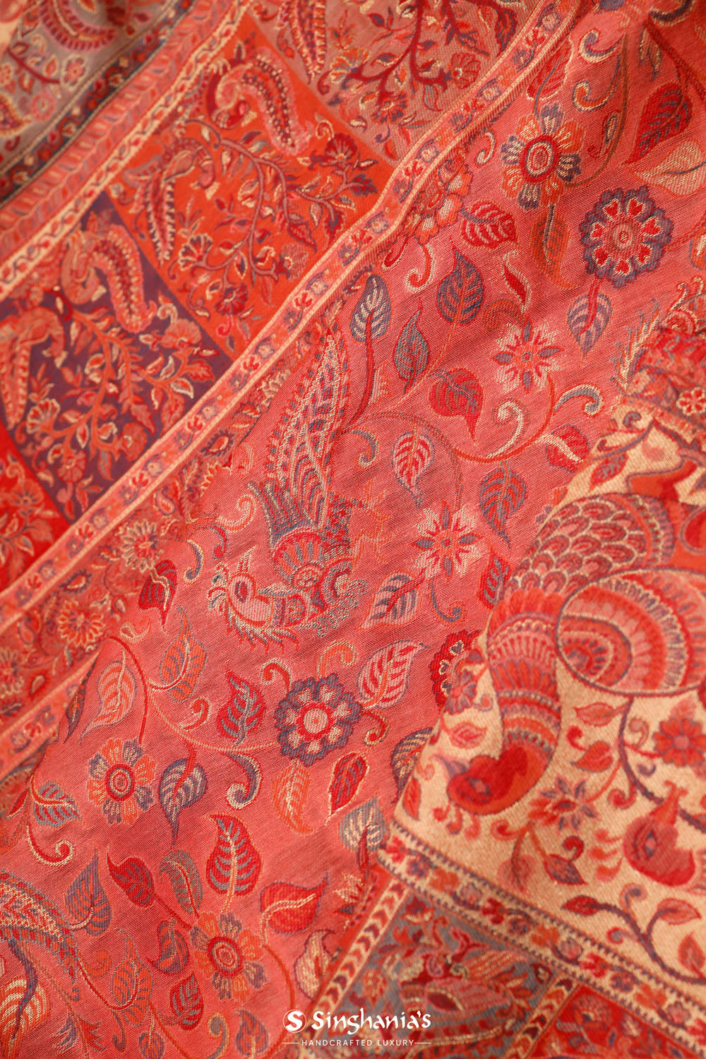 Kani Kashmiri Silk Saree - Gerogia Peach