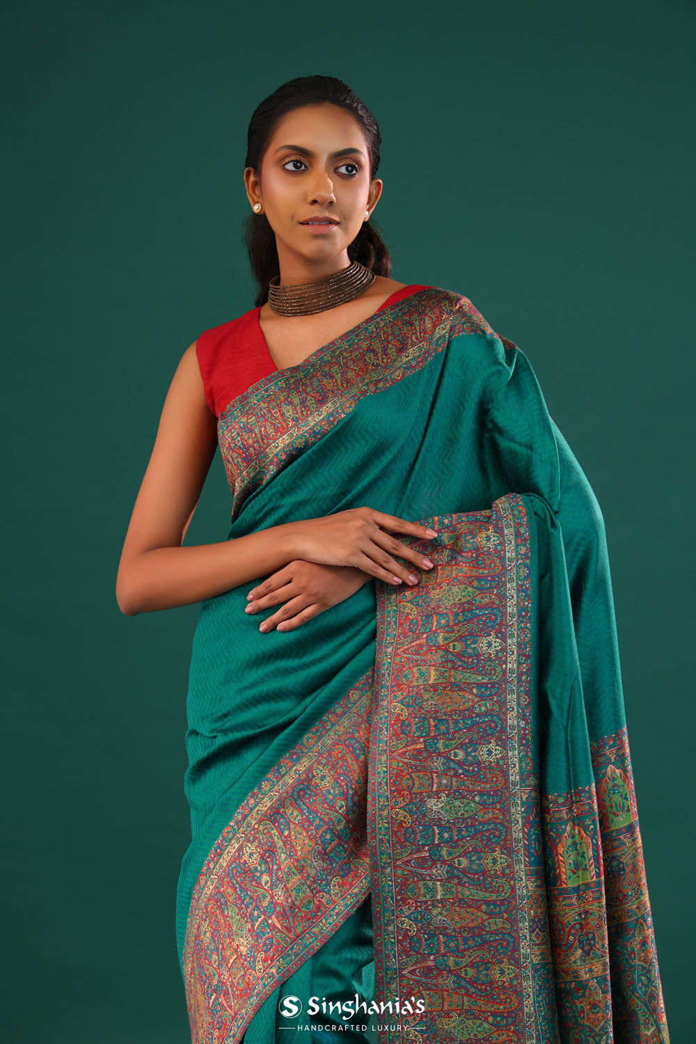Kani Kashmiri Silk Saree - Myrtle Green