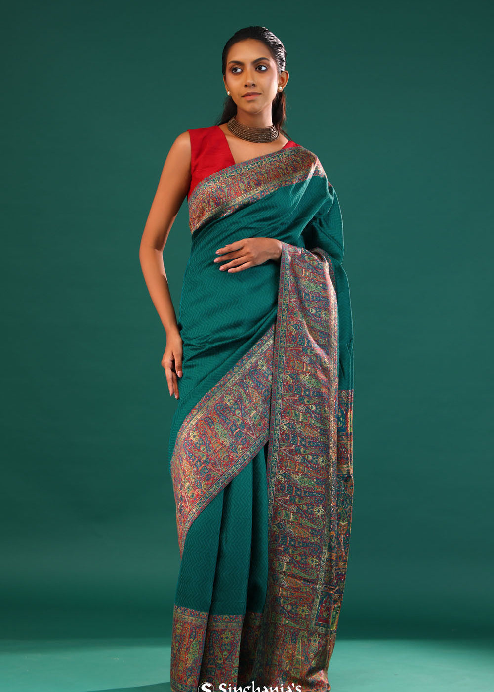Kani Kashmiri Silk Saree - Myrtle Green