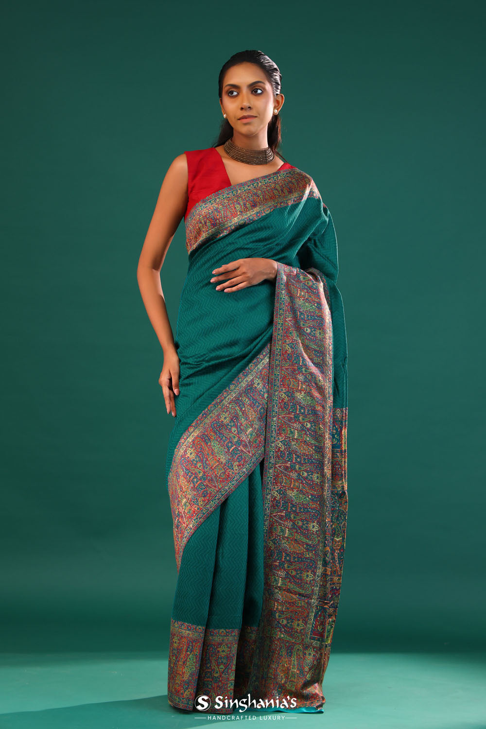 Kani Kashmiri Silk Saree - Myrtle Green