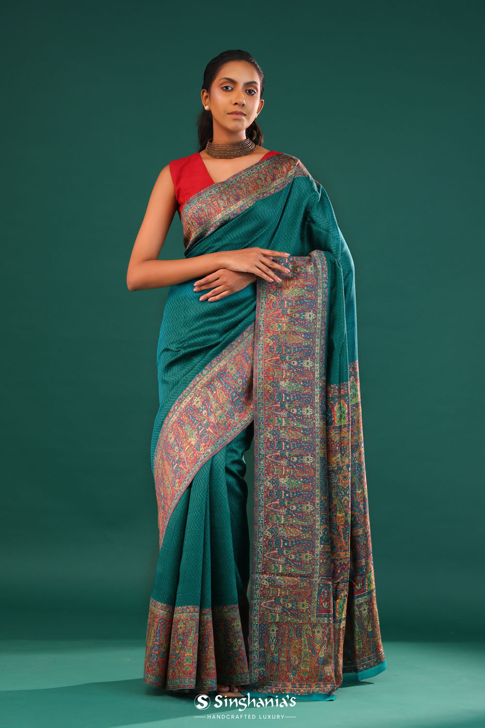 Kani Kashmiri Silk Saree - Myrtle Green