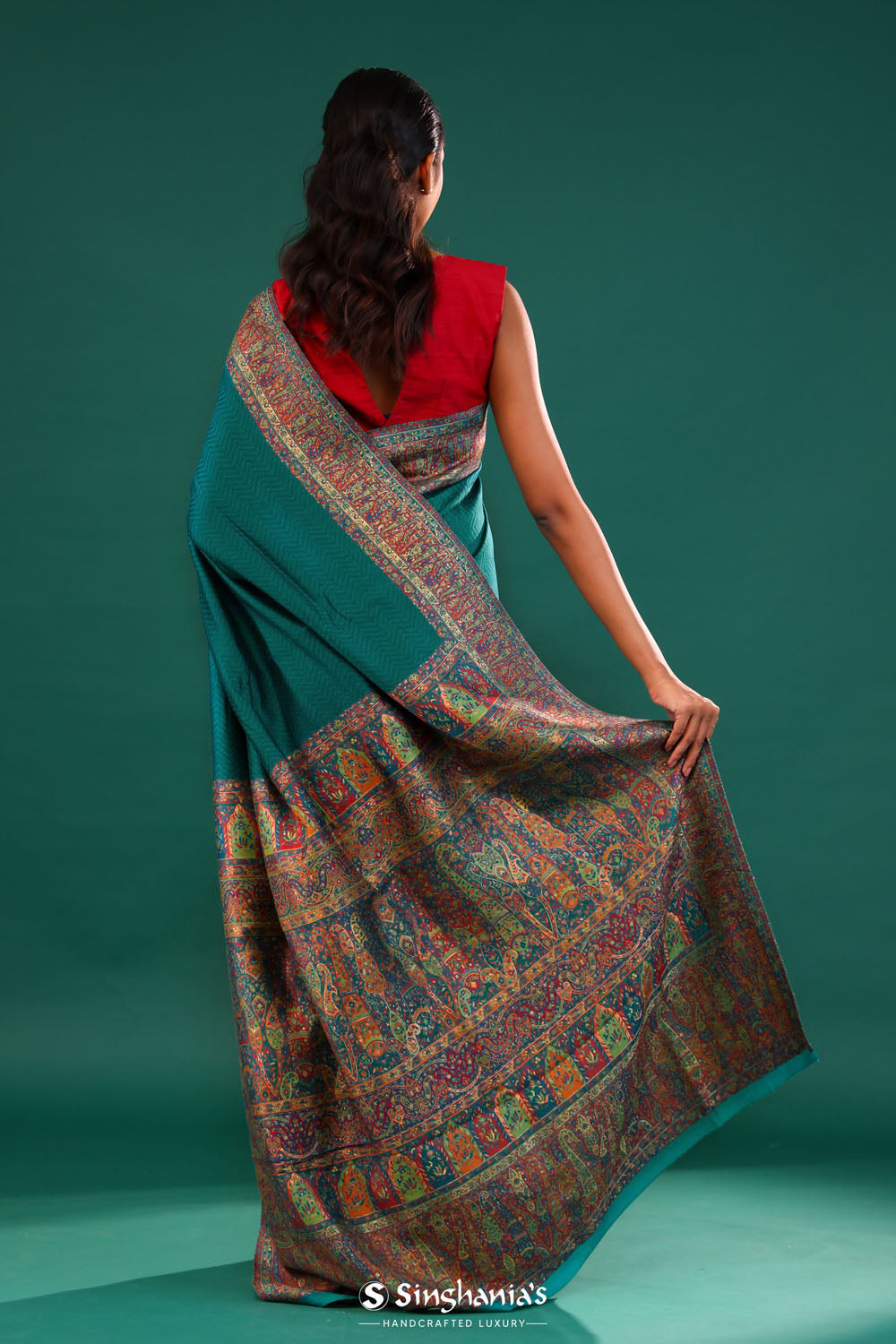 Kani Kashmiri Silk Saree - Myrtle Green