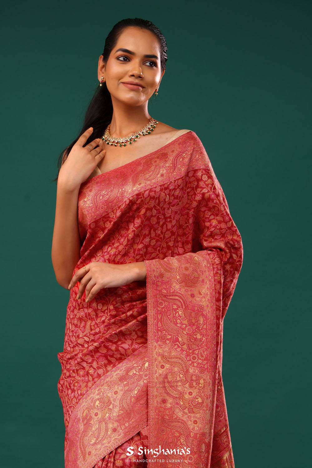 Kani Kashmiri Silk Saree - Spanish Red
