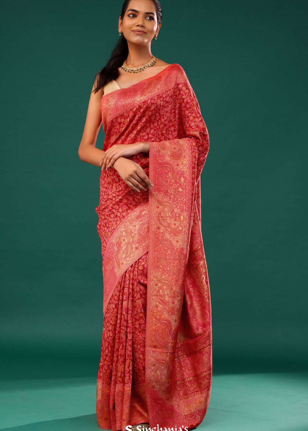 Kani Kashmiri Silk Saree - Spanish Red