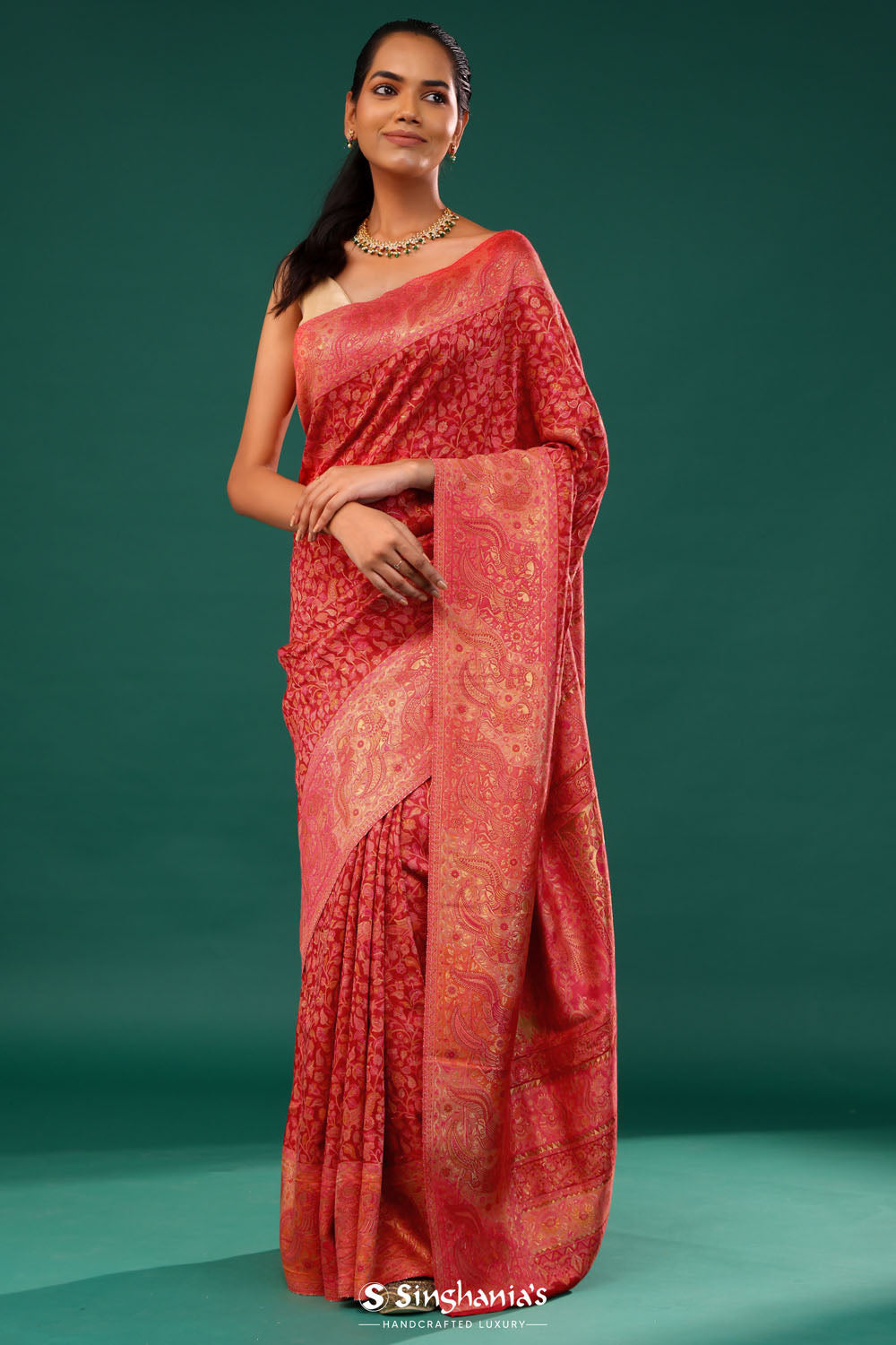 Kani Kashmiri Silk Saree - Spanish Red