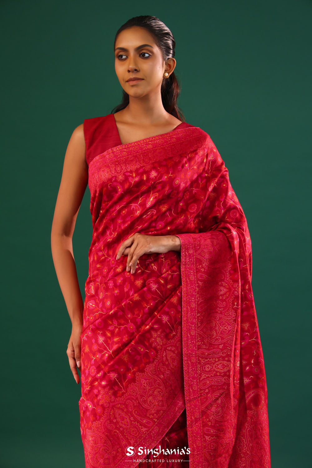 Kani Kashmiri Silk Saree - Bills Red