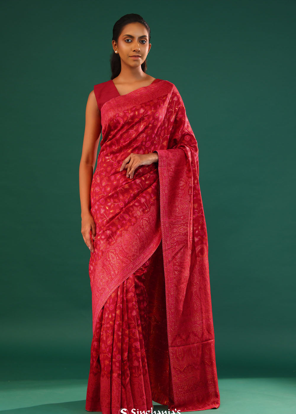 Kani Kashmiri Silk Saree - Bills Red