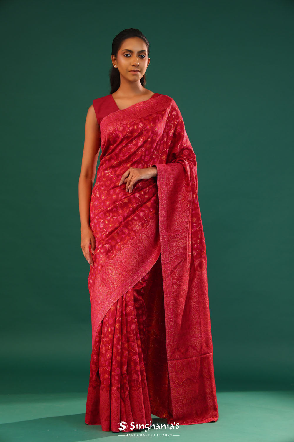 Kani Kashmiri Silk Saree - Bills Red