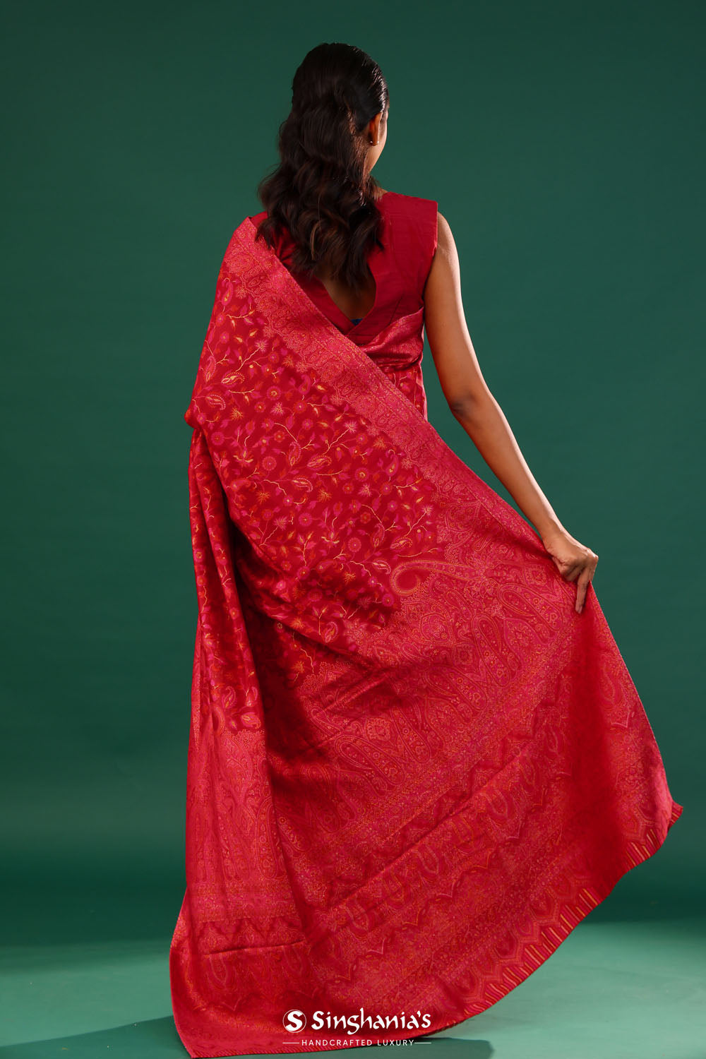 Kani Kashmiri Silk Saree - Bills Red