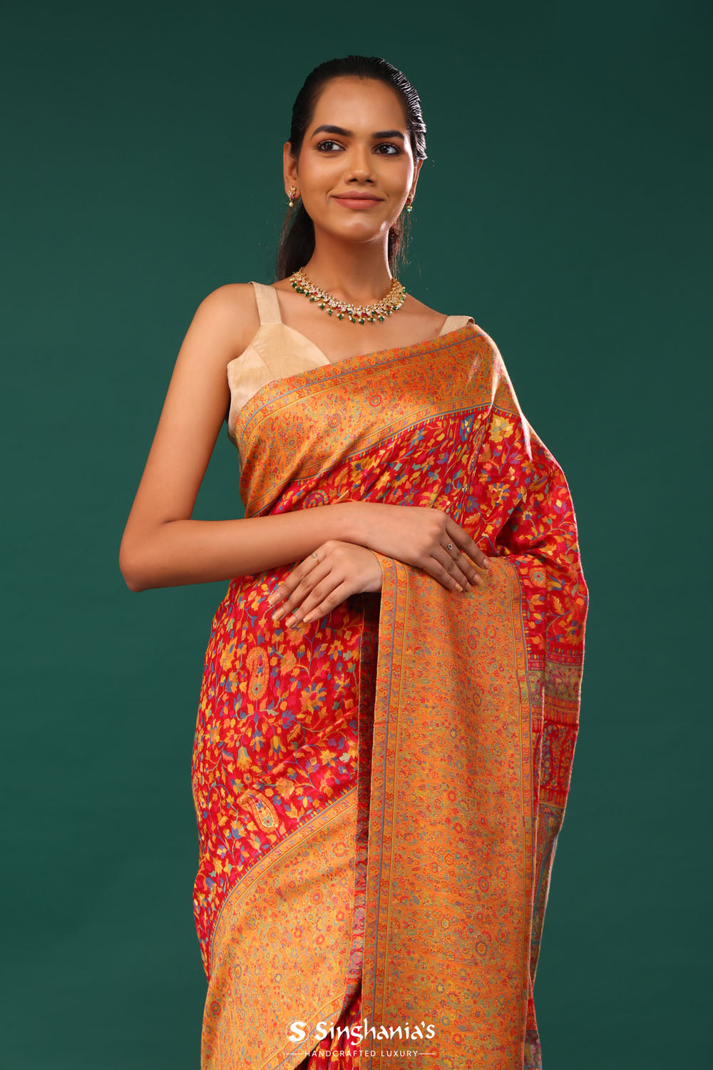 Kani Kashmiri Silk Saree - Arsenal Red