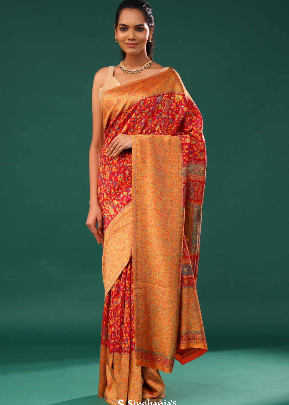 Kani Kashmiri Silk Saree - Arsenal Red