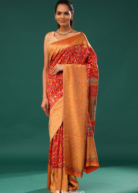 <img> Kani Kashmiri Silk Saree - Arsenal Red