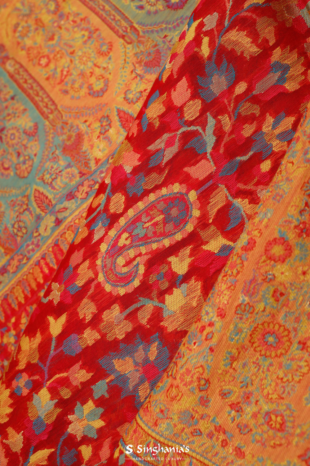 Kani Kashmiri Silk Saree - Arsenal Red