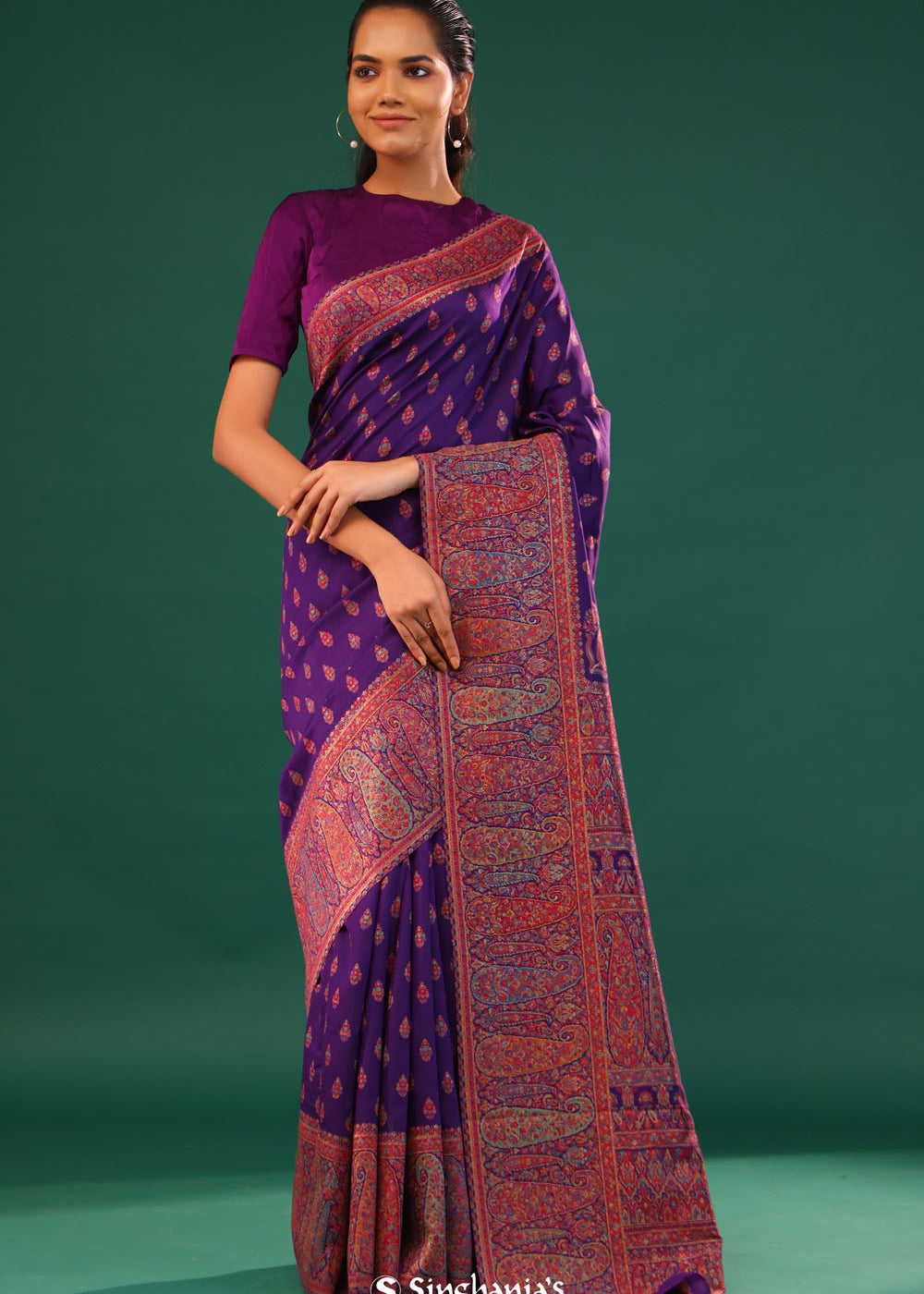 Kani Kashmiri Silk Saree - Kingfisher Purple
