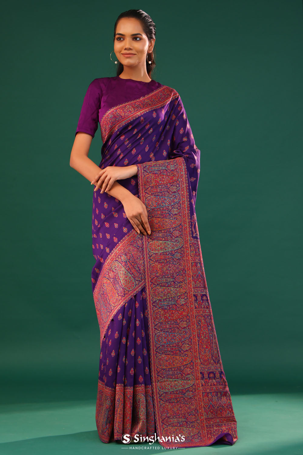 Kani Kashmiri Silk Saree - Kingfisher Purple