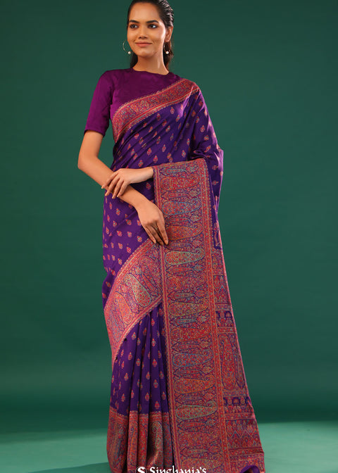 <img> Kani Kashmiri Silk Saree - Kingfisher Purple
