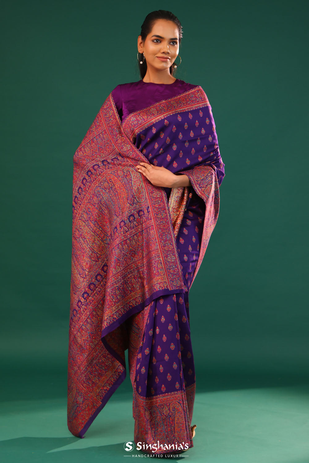 Kani Kashmiri Silk Saree - Kingfisher Purple