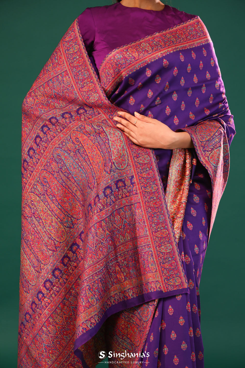 Kani Kashmiri Silk Saree - Kingfisher Purple