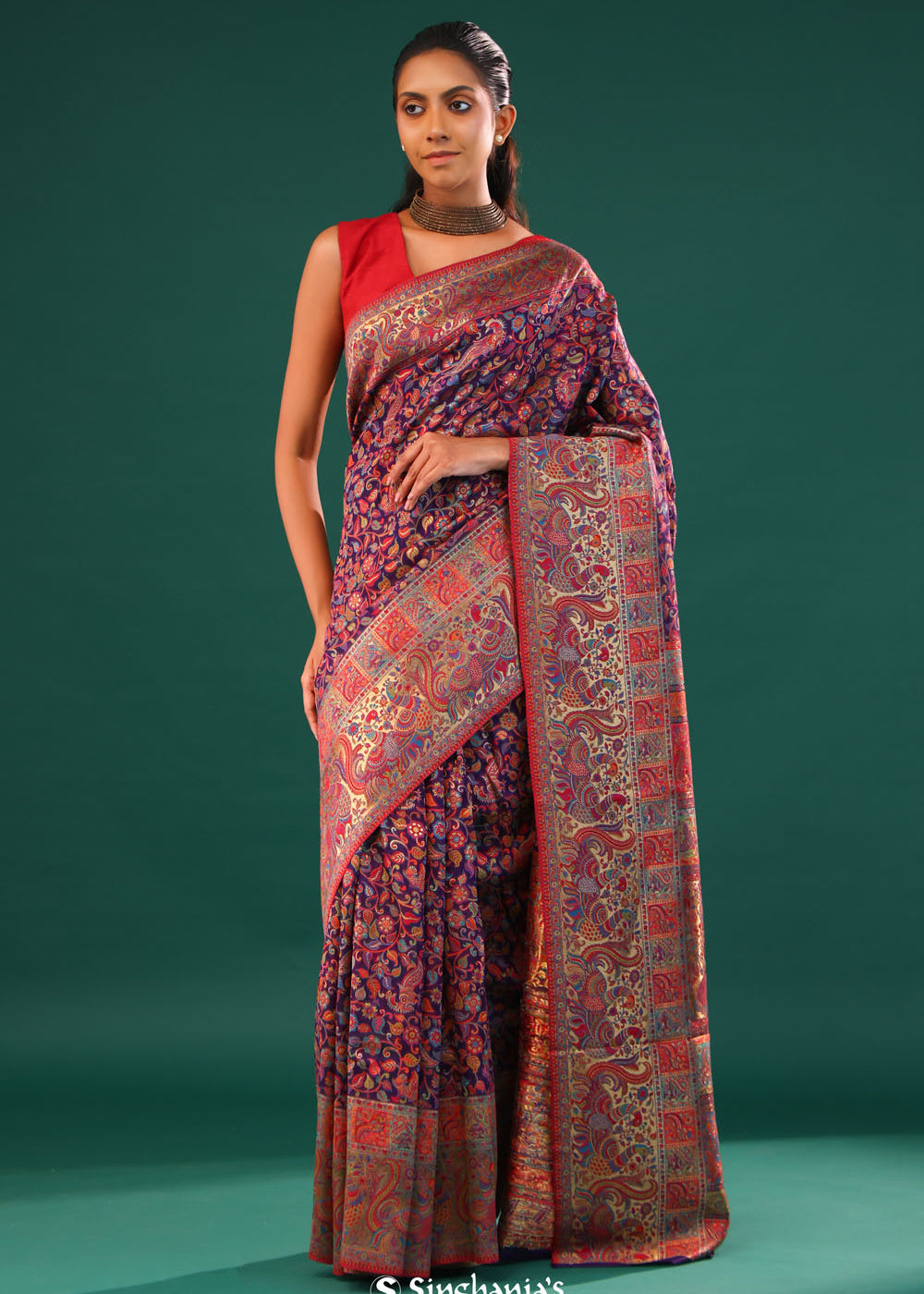 Kani Kashmiri Silk Saree - Matte Purple