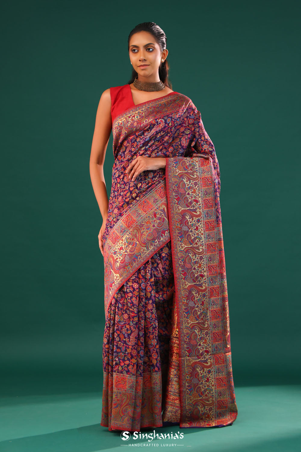 Kani Kashmiri Silk Saree - Matte Purple