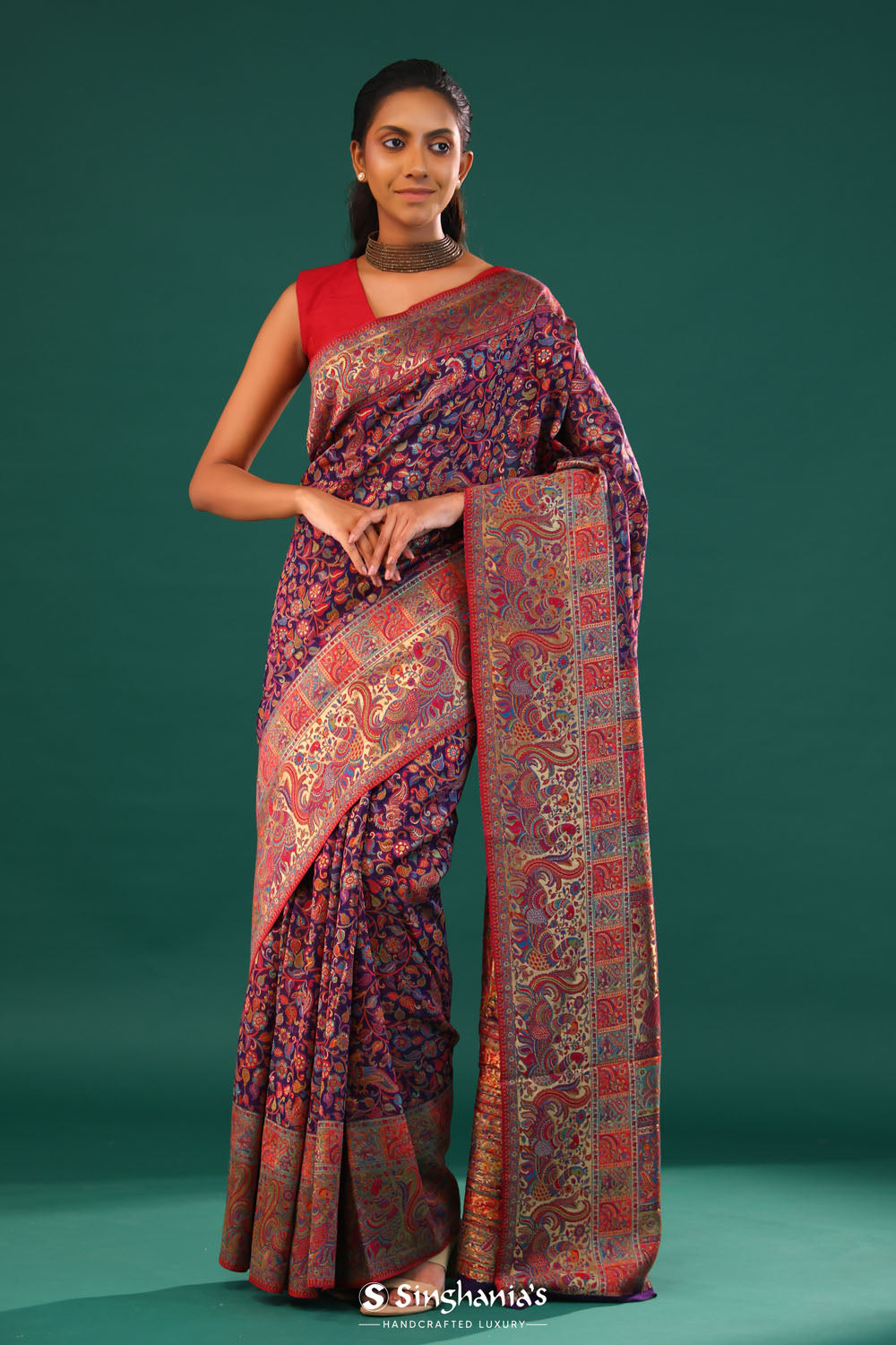 Kani Kashmiri Silk Saree - Matte Purple
