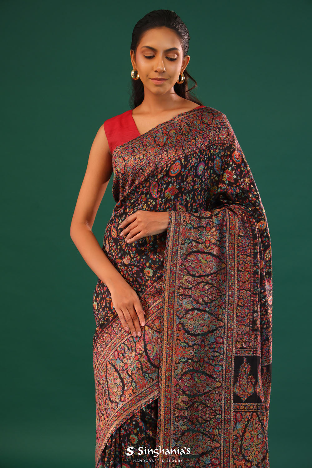 Kani Kashmiri Silk Saree - Cool Black