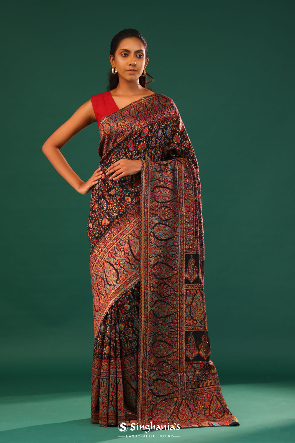 Kani Kashmiri Silk Saree - Cool Black