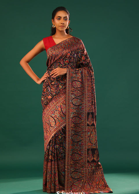 <img> Kani Kashmiri Silk Saree - Cool Black