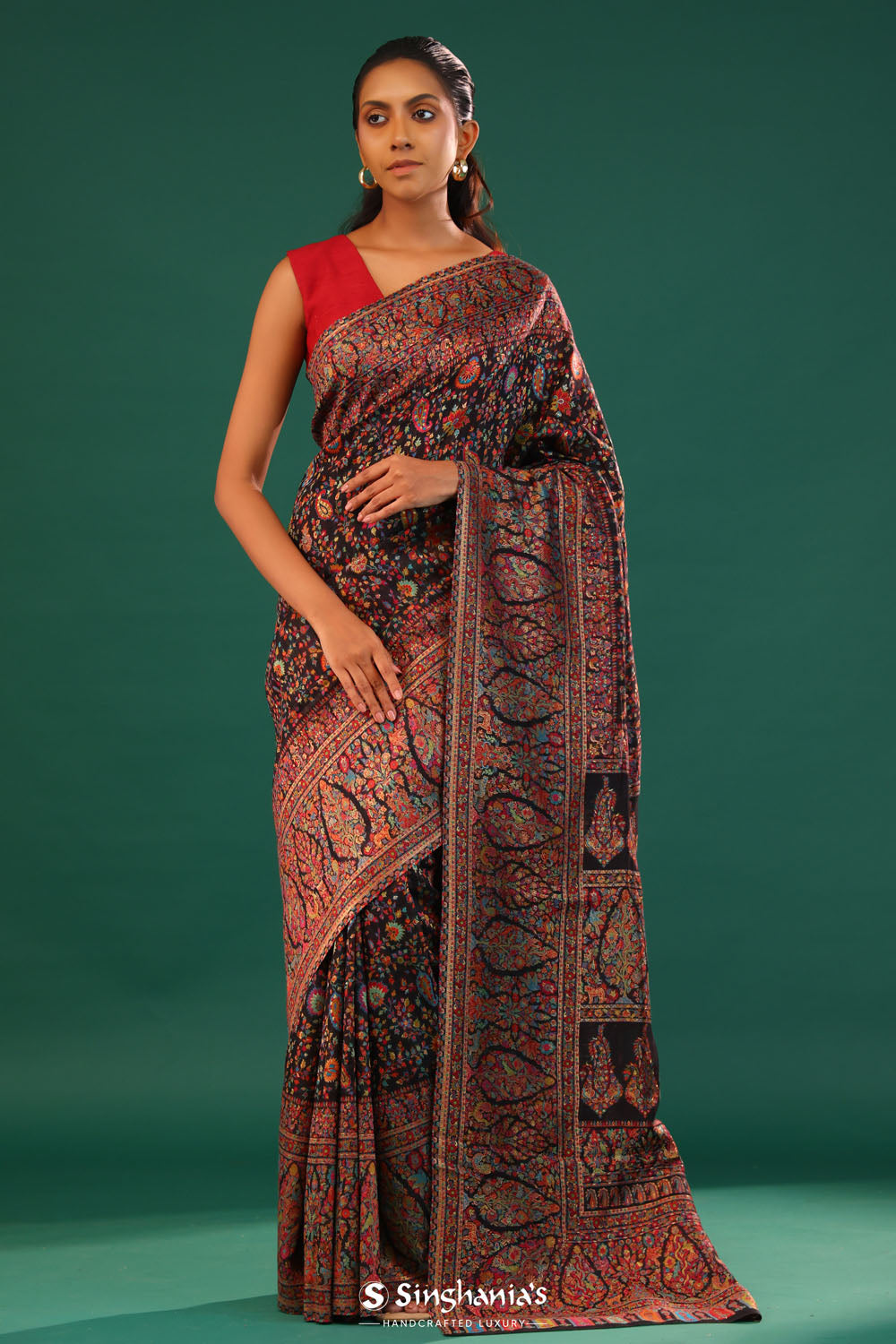 Kani Kashmiri Silk Saree - Cool Black