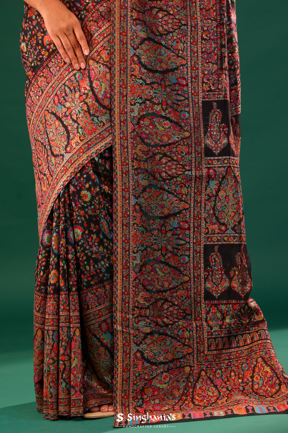 Kani Kashmiri Silk Saree - Cool Black