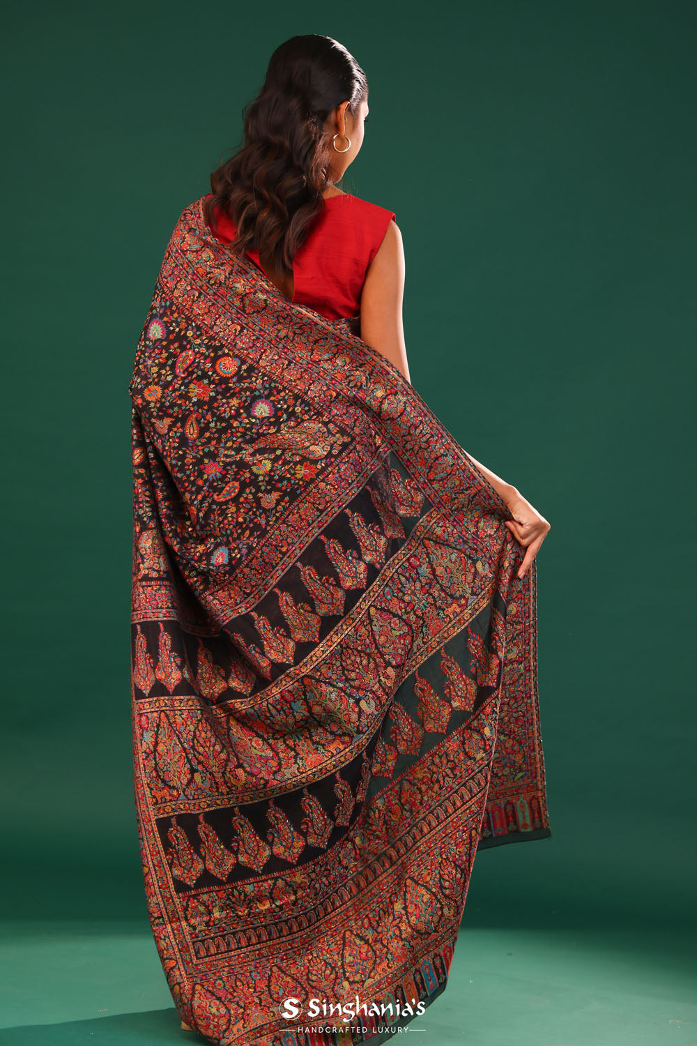 Kani Kashmiri Silk Saree - Cool Black