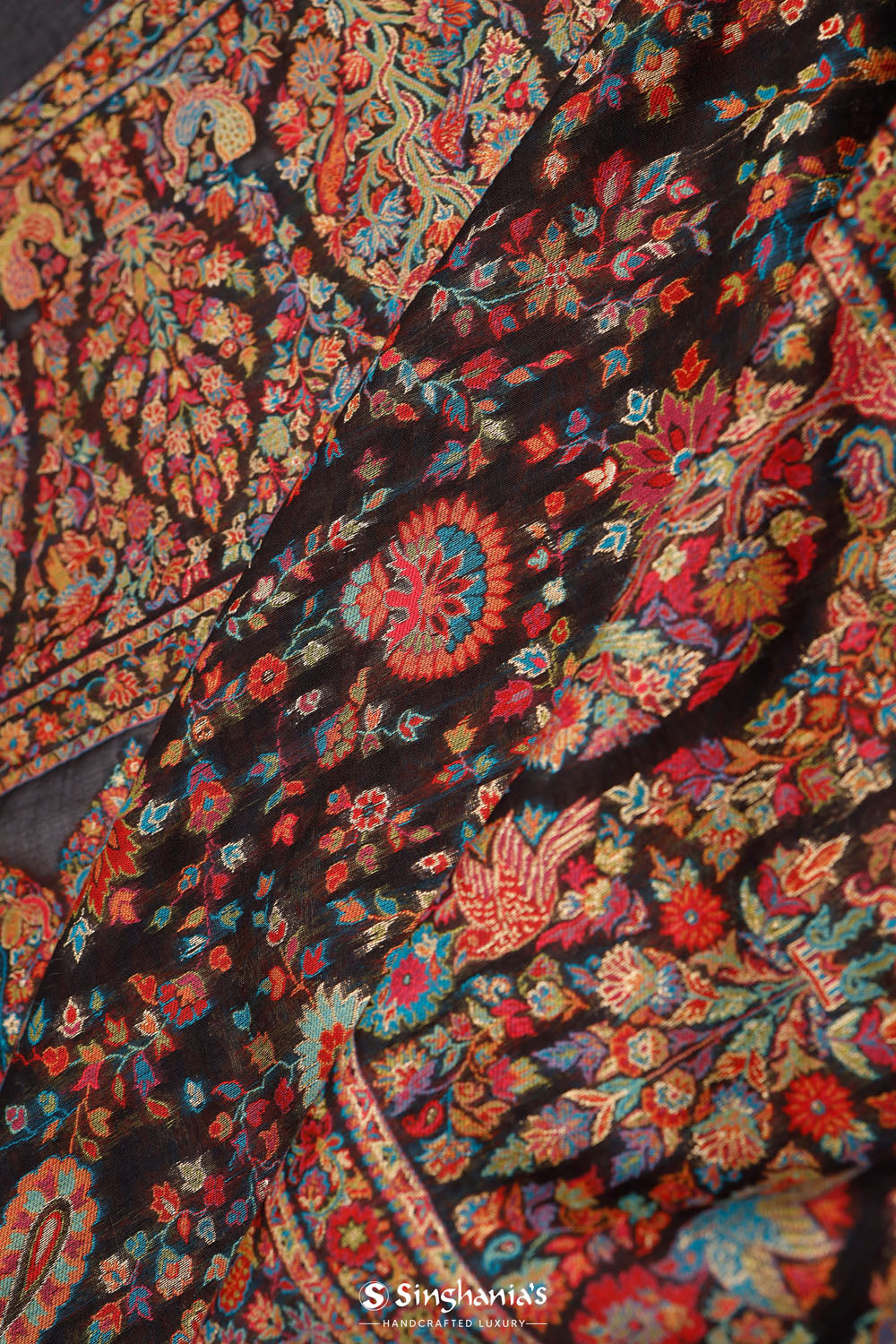 Kani Kashmiri Silk Saree - Cool Black