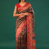 Ikat Kani Kashmiri Silk Saree - Dark Black