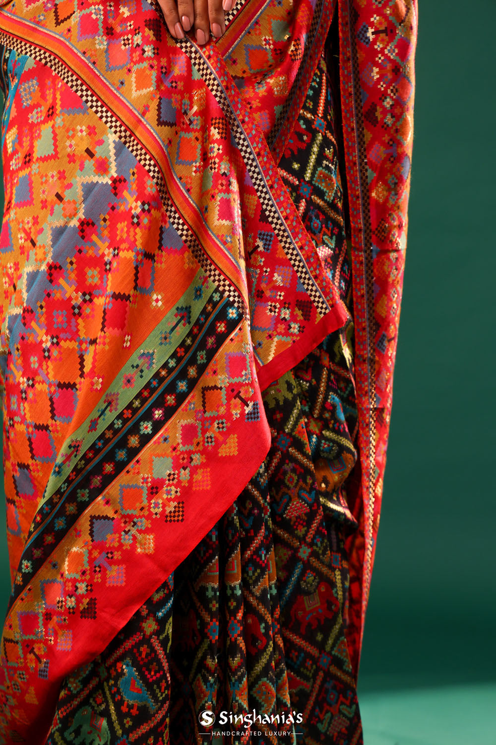 Ikat Kani Kashmiri Silk Saree - Dark Black