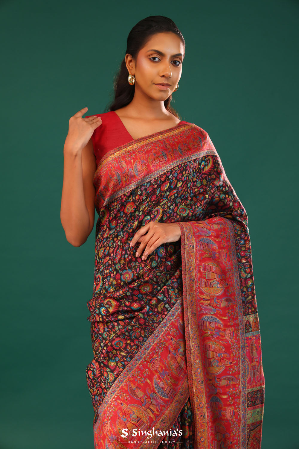 Kani Kashmiri Silk Saree - Slate Black