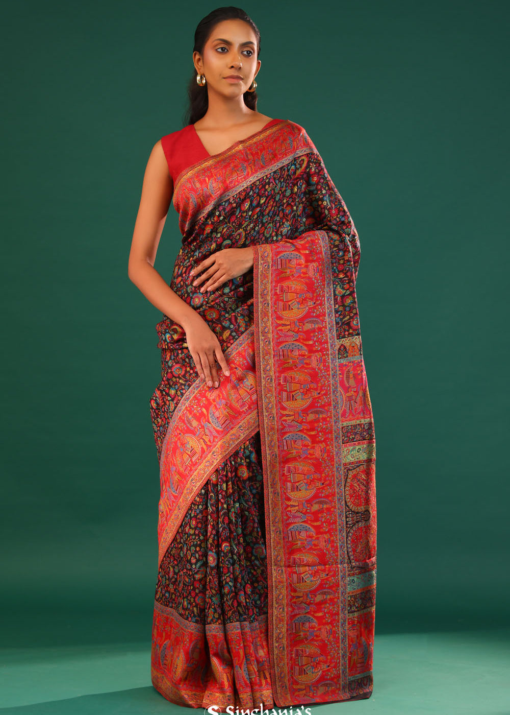 Kani Kashmiri Silk Saree - Slate Black