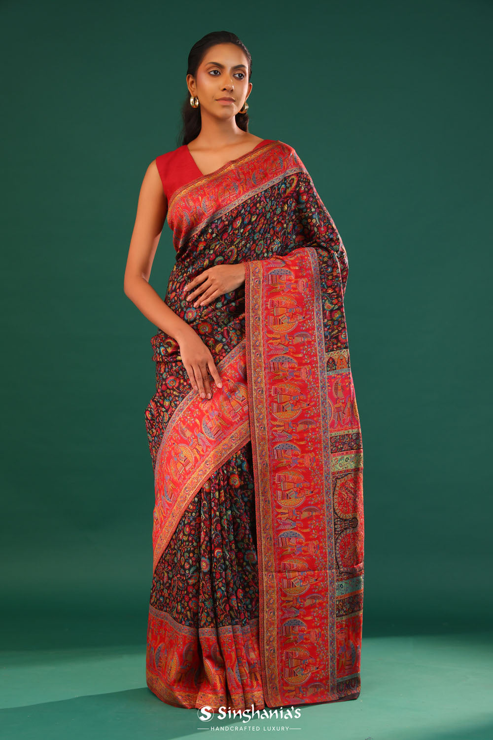 Kani Kashmiri Silk Saree - Slate Black