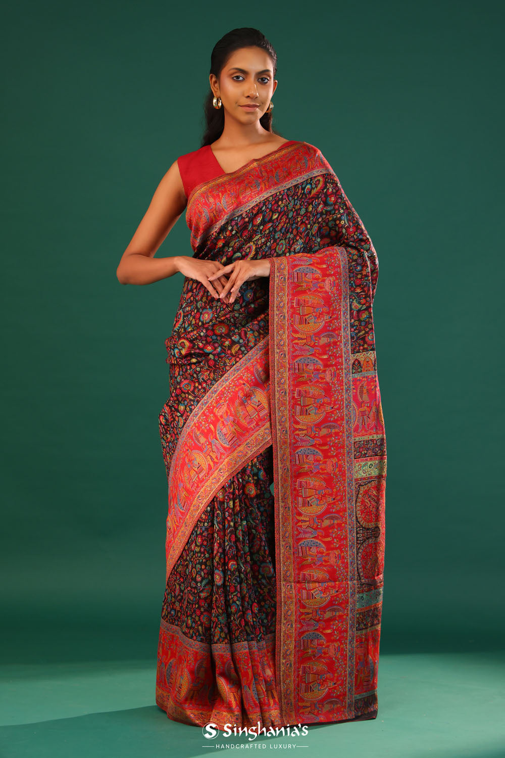Kani Kashmiri Silk Saree - Slate Black