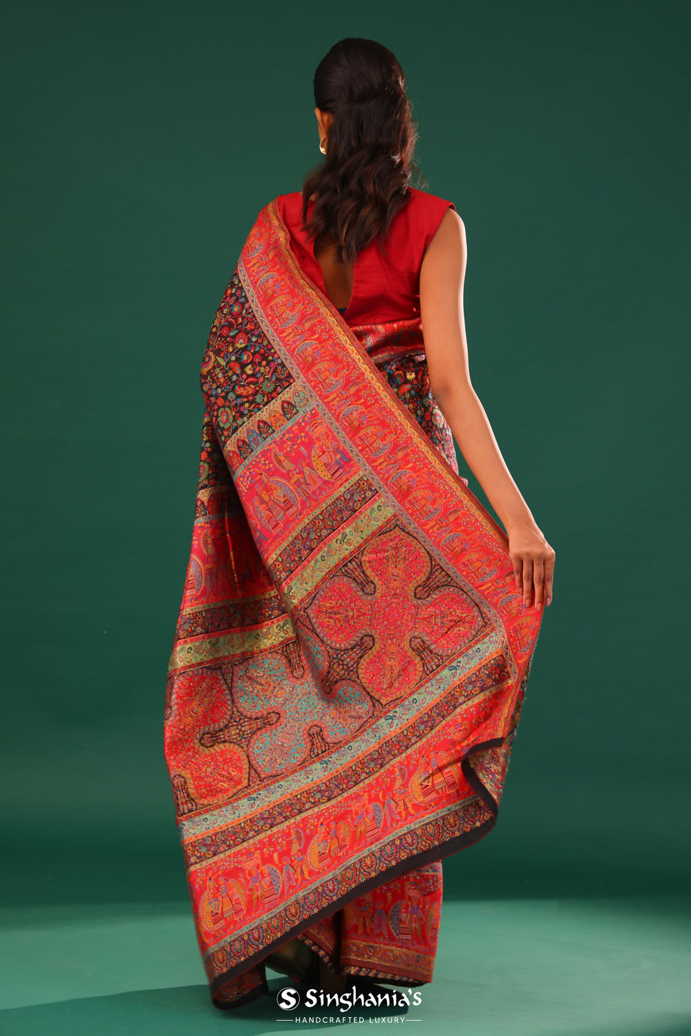Kani Kashmiri Silk Saree - Slate Black