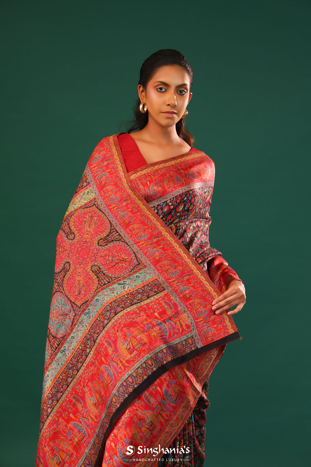 Kani Kashmiri Silk Saree - Slate Black