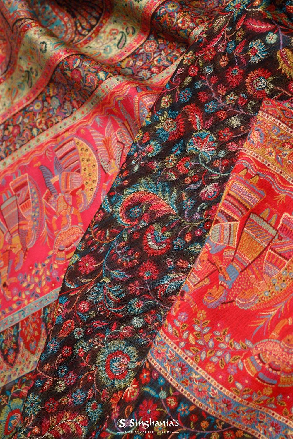 Kani Kashmiri Silk Saree - Slate Black