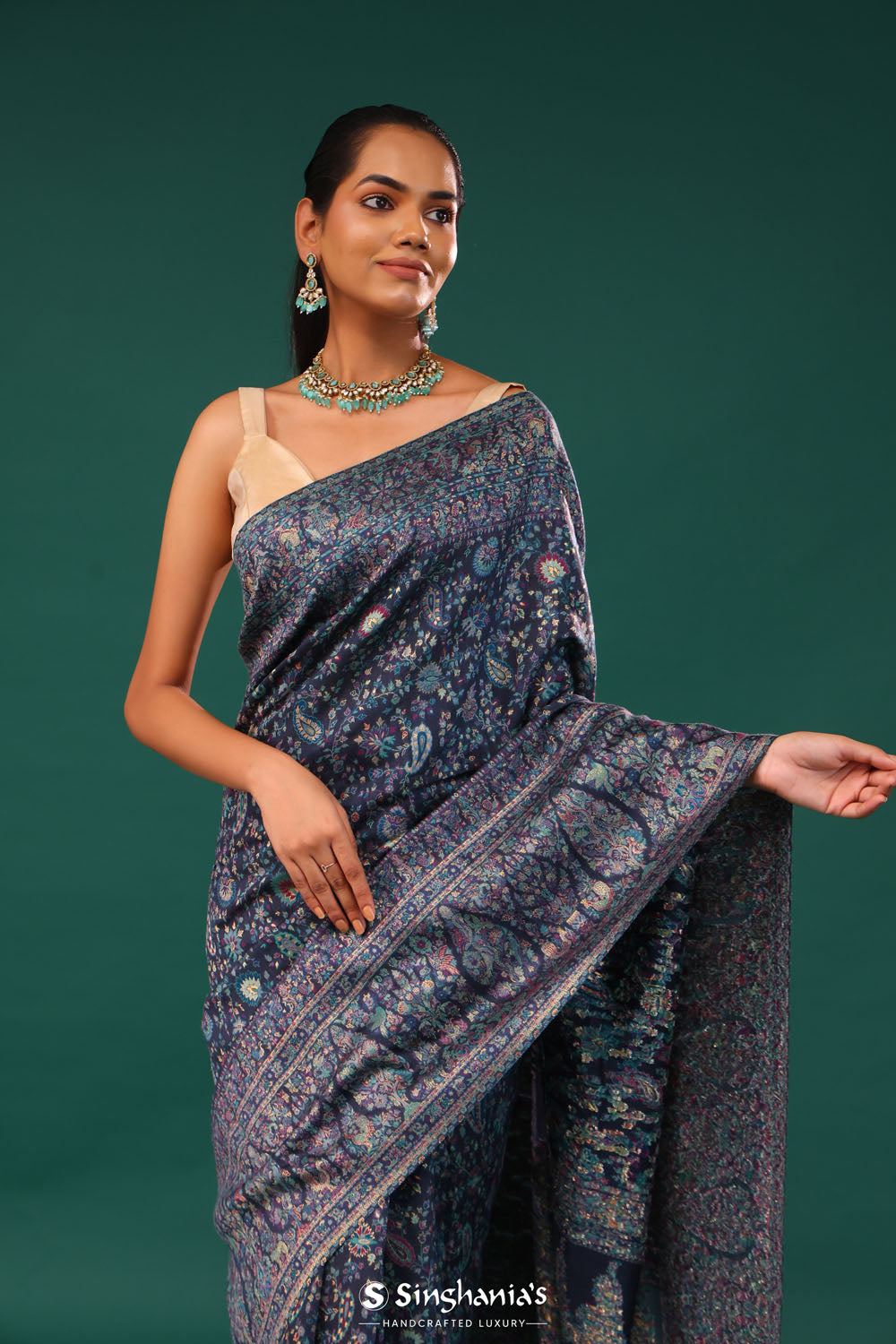 Kani Kashmiri Silk Saree - Winter Blue