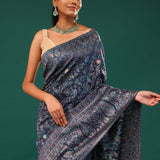 Kani Kashmiri Silk Saree - Winter Blue