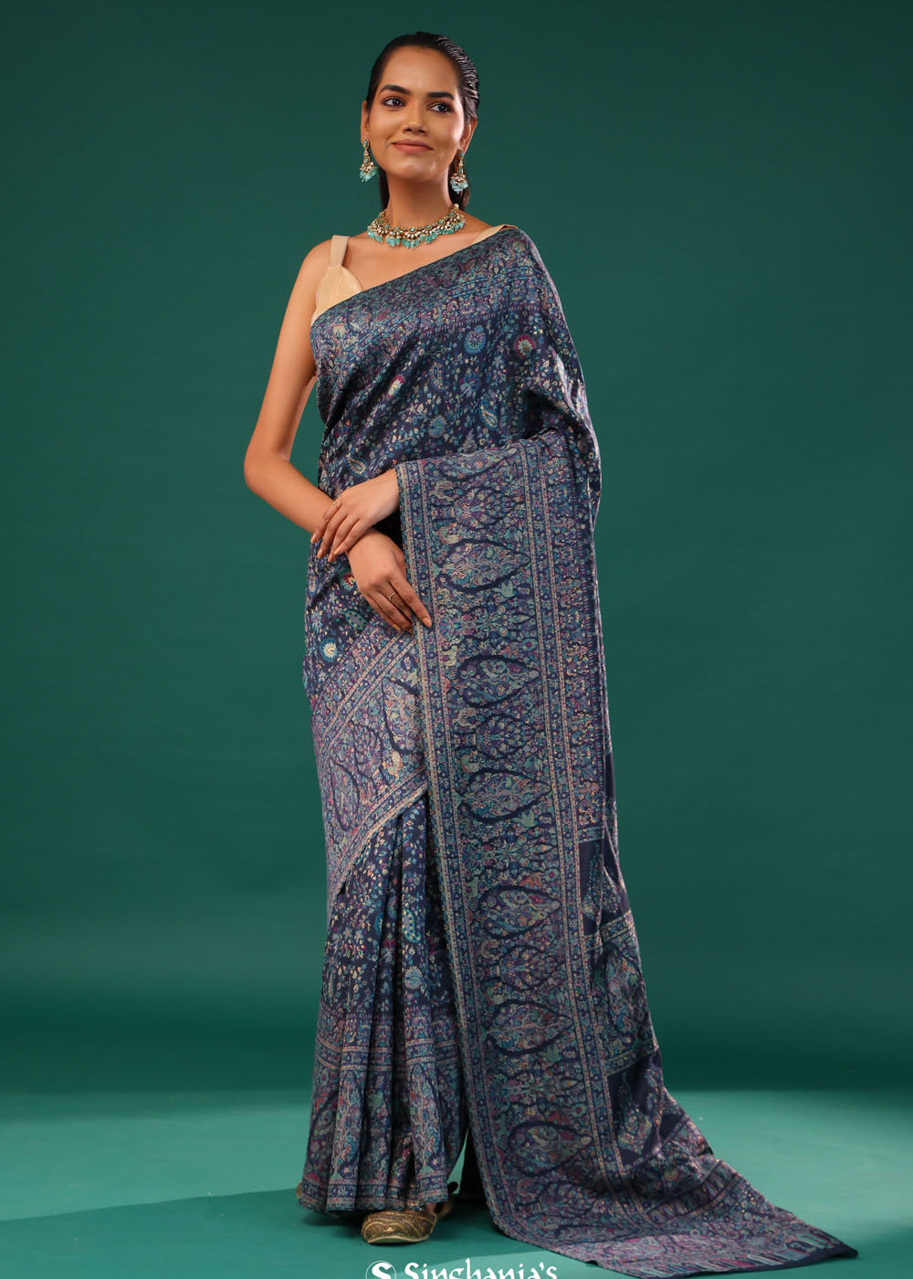 Kani Kashmiri Silk Saree - Winter Blue