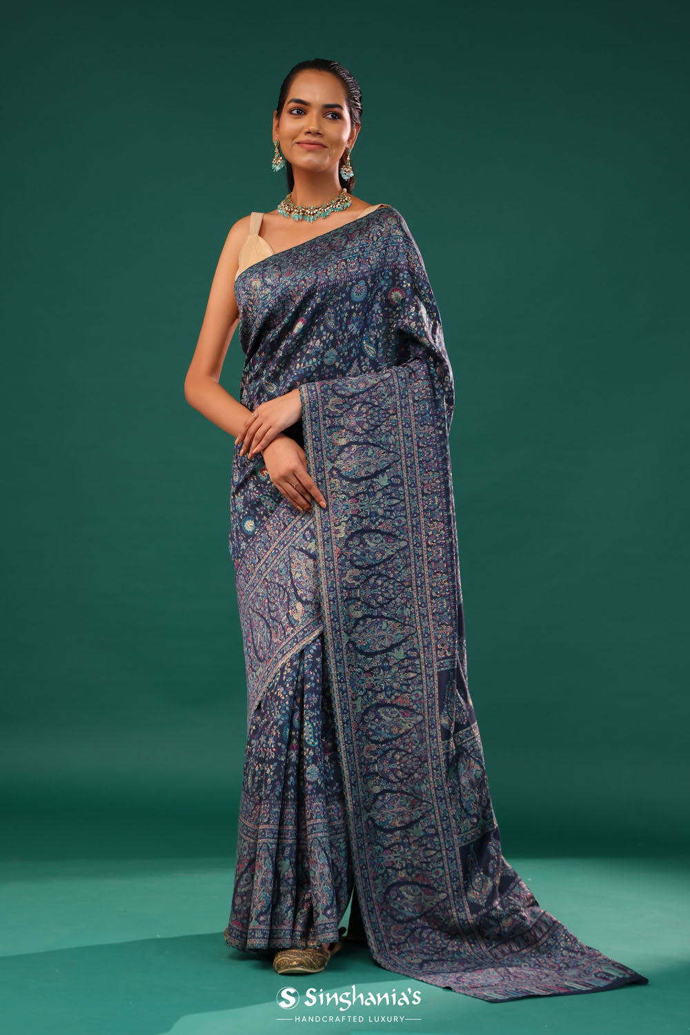 Kani Kashmiri Silk Saree - Winter Blue