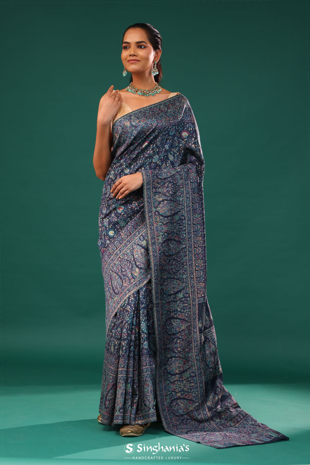 Kani Kashmiri Silk Saree - Winter Blue