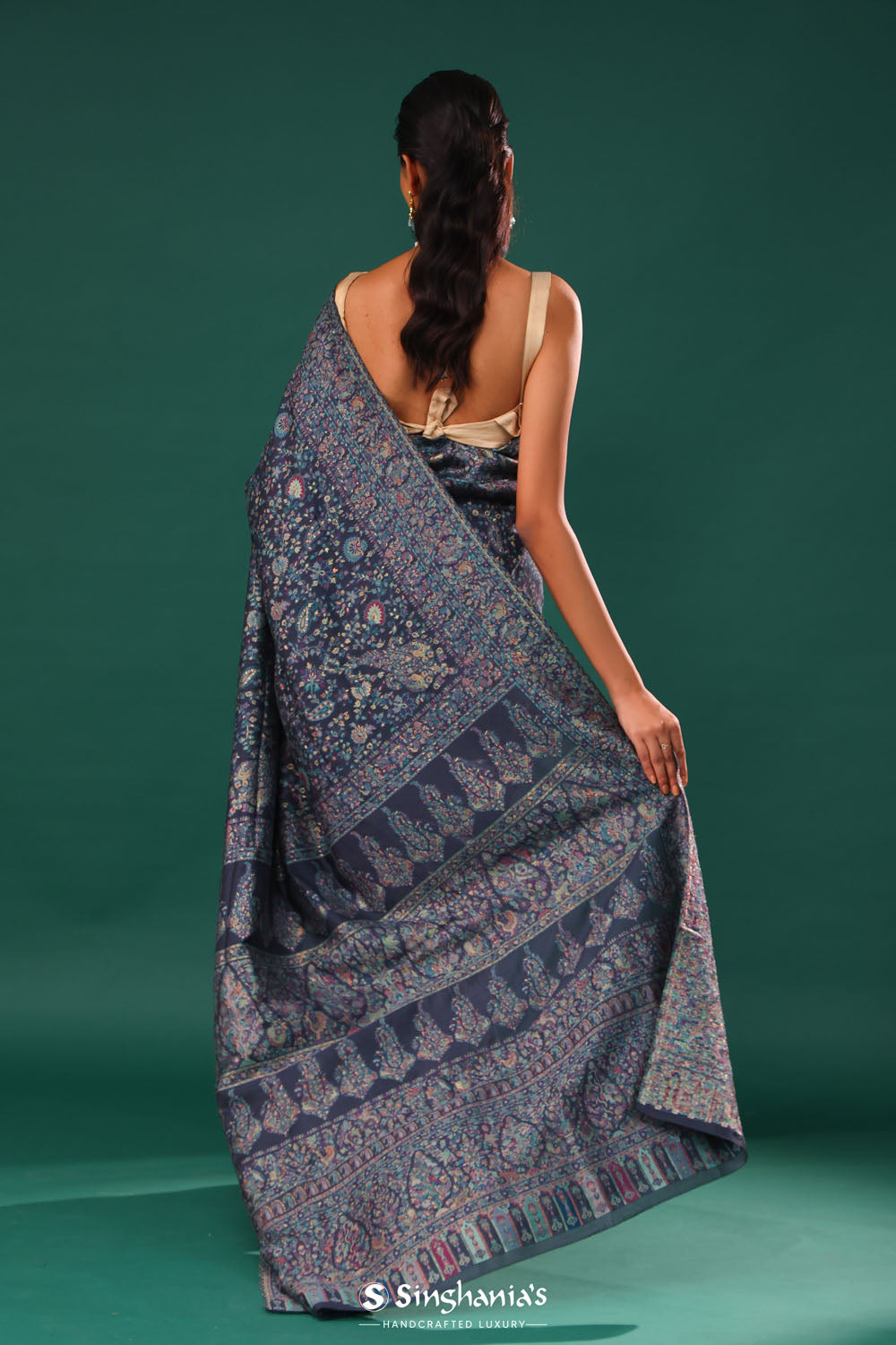 Kani Kashmiri Silk Saree - Winter Blue