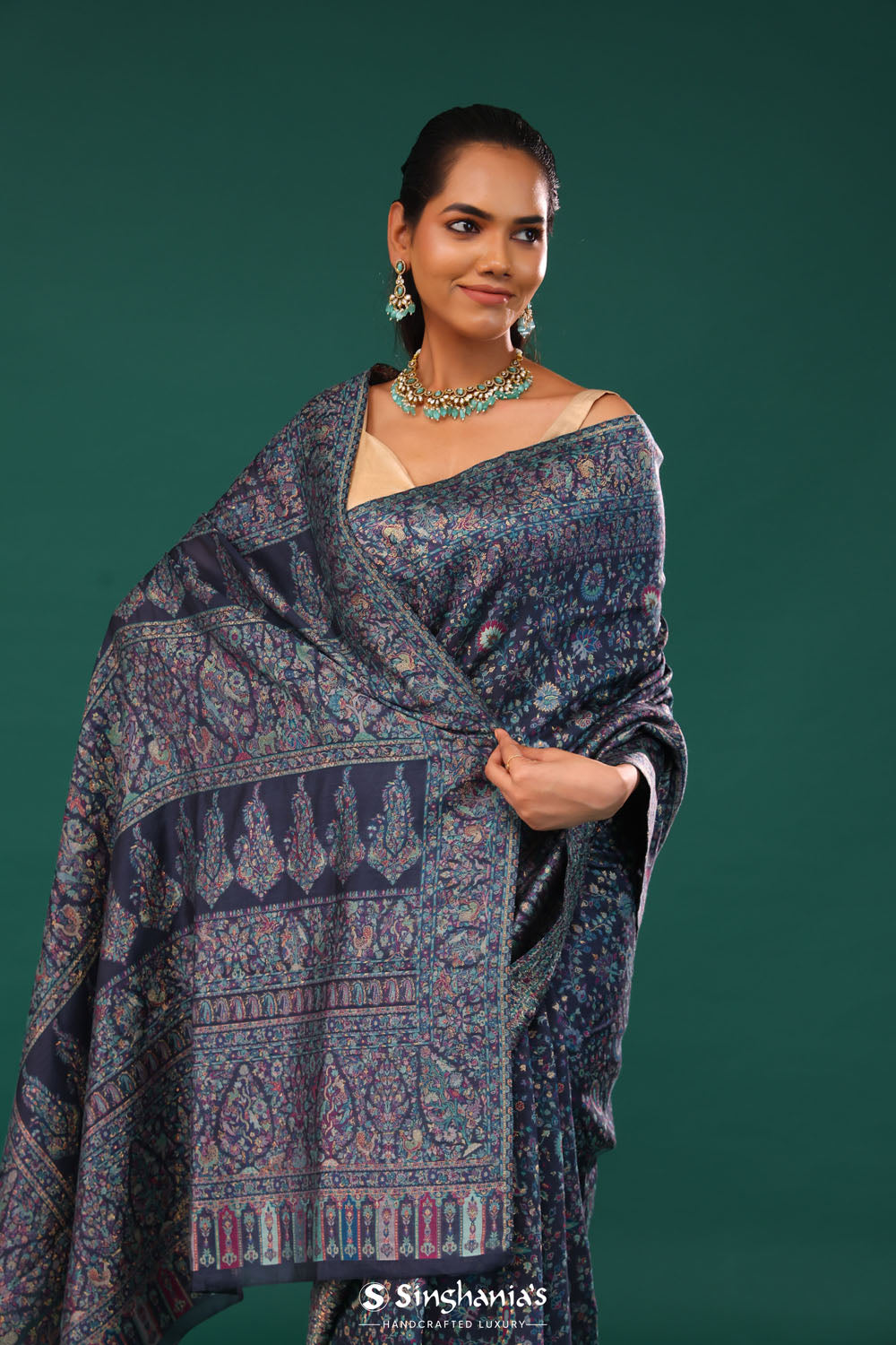 Kani Kashmiri Silk Saree - Winter Blue
