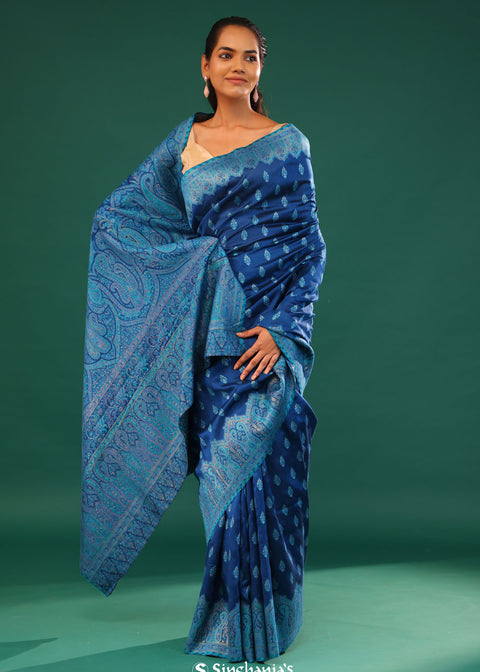 <img> Kani Kashmiri Silk Saree - Cobalt Blue