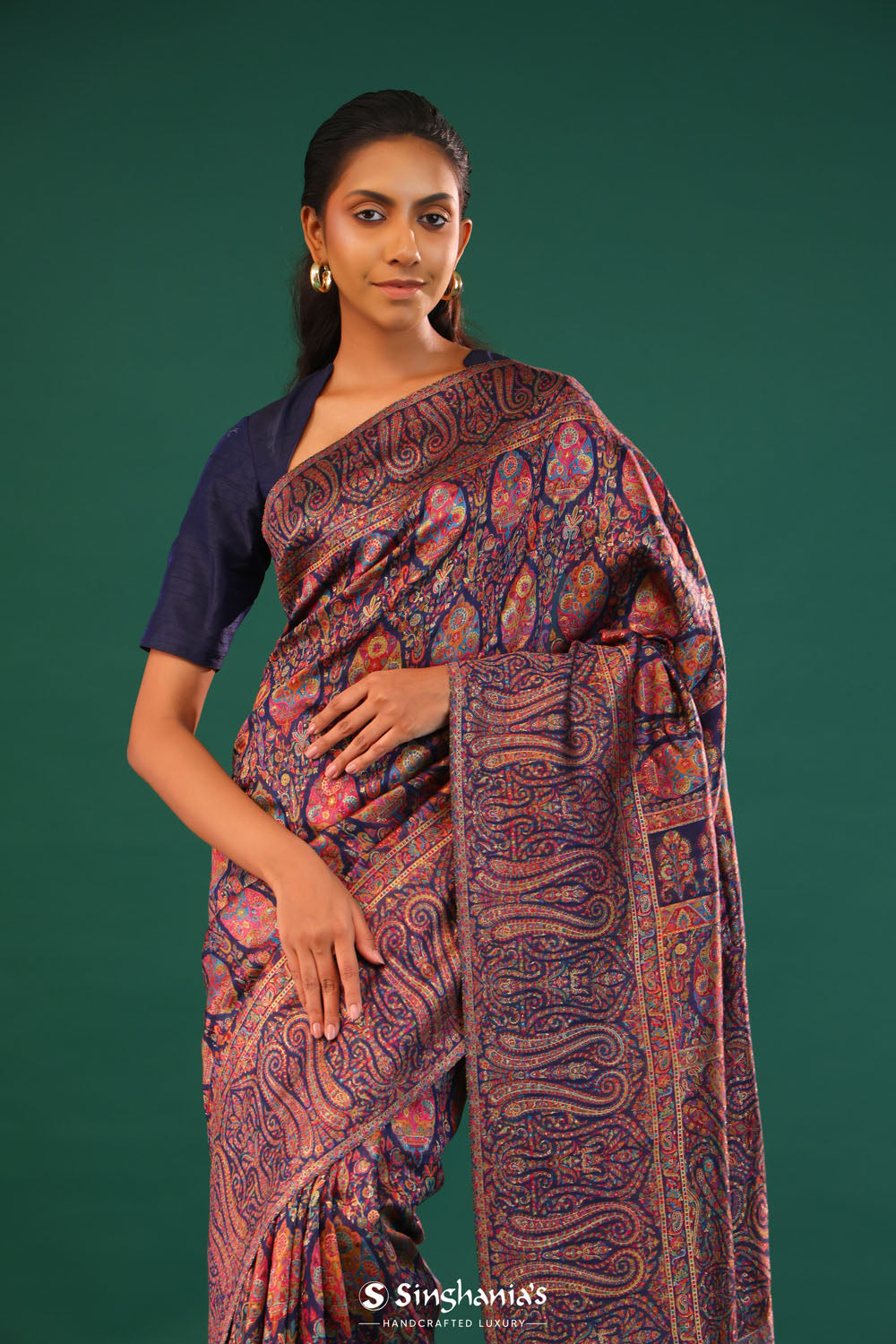 Kani Kashmiri Silk Saree - Deep Blue